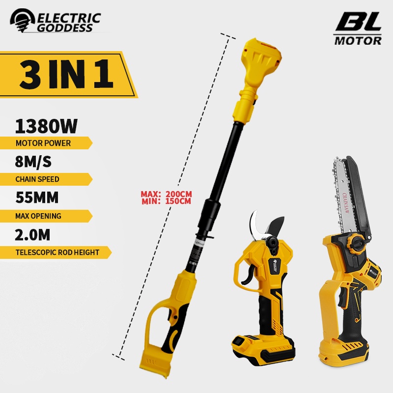 Essential Gardening Tools - Brushless 6 Inch Electric Chainsaw Telescoping