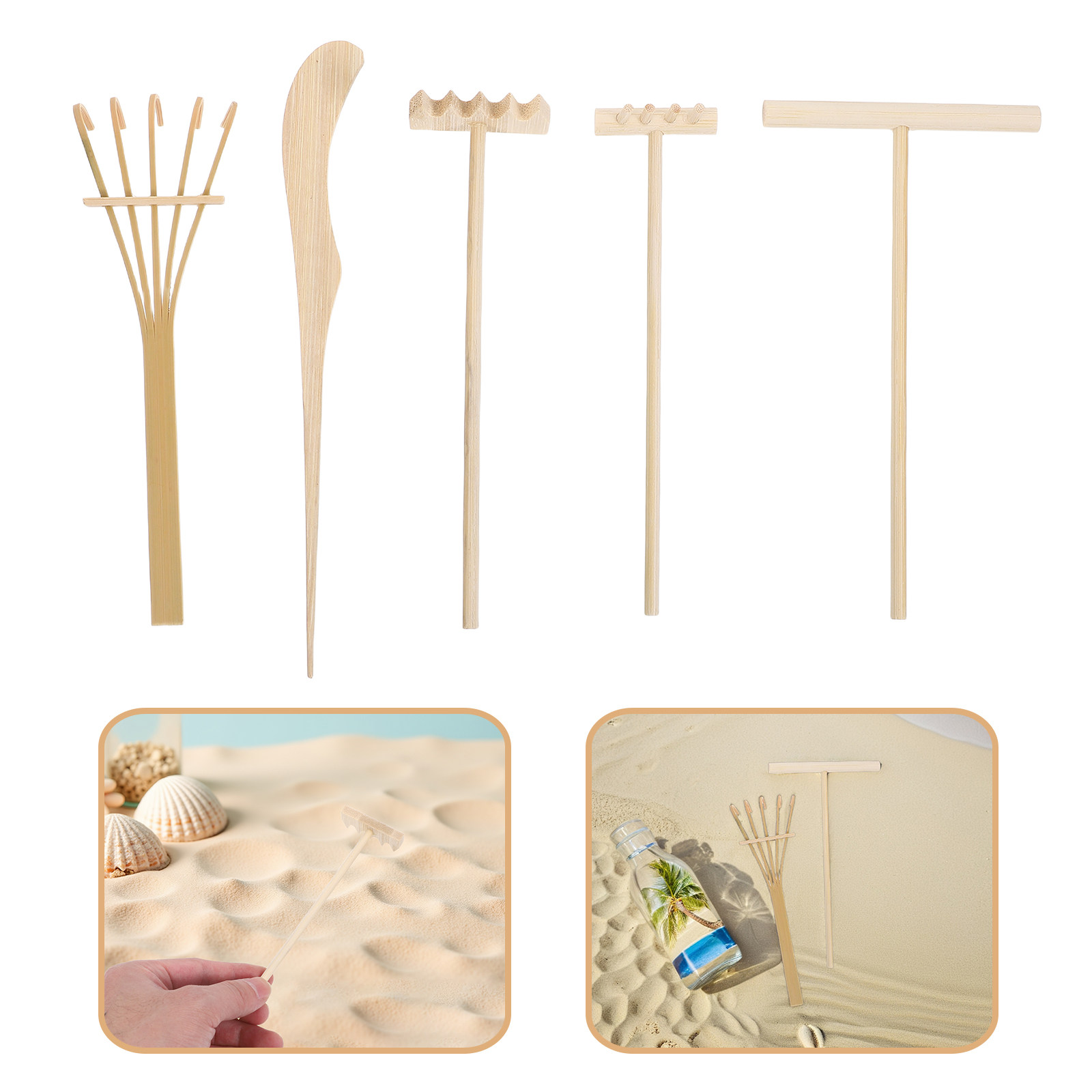 Gardening Tools Drawing - 5Pcs Mini Bamboo Sand Garden Rake